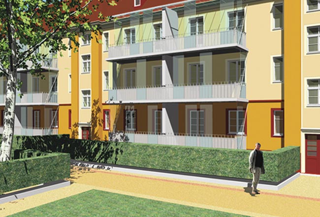 Entwicklungskonzept für das Quartier Dresden - Laubegast, Kirchplatz: Sanierungskonzept für die denkmalgeschützten Wohnbauten aus den 30er Jahren; L 1 - L3
