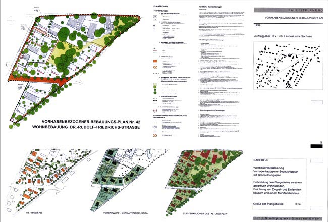 Vorhabenbezogener Bebauungsplan mit Grünordnungsplan (Wettbewerbsrealisierung) für ein Wohngebiet mit hohem Durchgrünungsgrad in Radebeul
